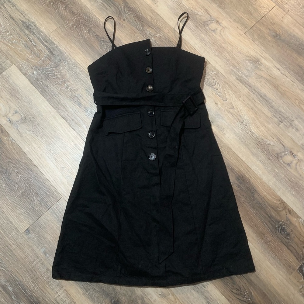 Burberry black button tie waist dress size L NWT